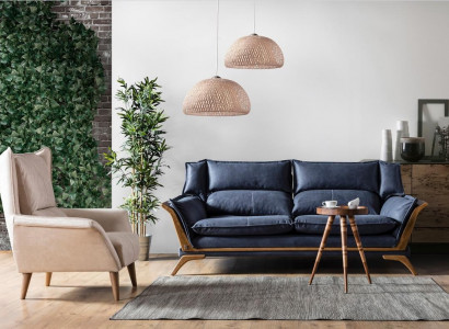 Blue-White Living Room Sofa Set Three-Seater Luxury Armchair Couch 2-piece